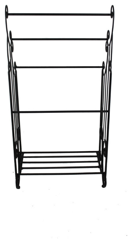 Benzara Free Standing Three Bar Towel Rack Stand With Shelf, Black