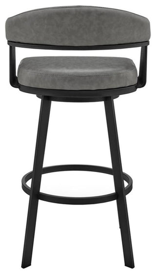 Armen Living Bronson 30" Faux Leather Swivel Bar Stool in Gray/Matte Black