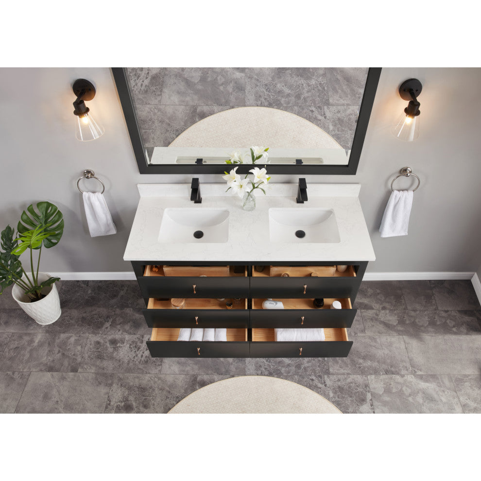 Legion Furniture WS2512 Series Bathroom Sink Vanity, Tricorn Black, 60", Artificial Stone Top, Double Sink