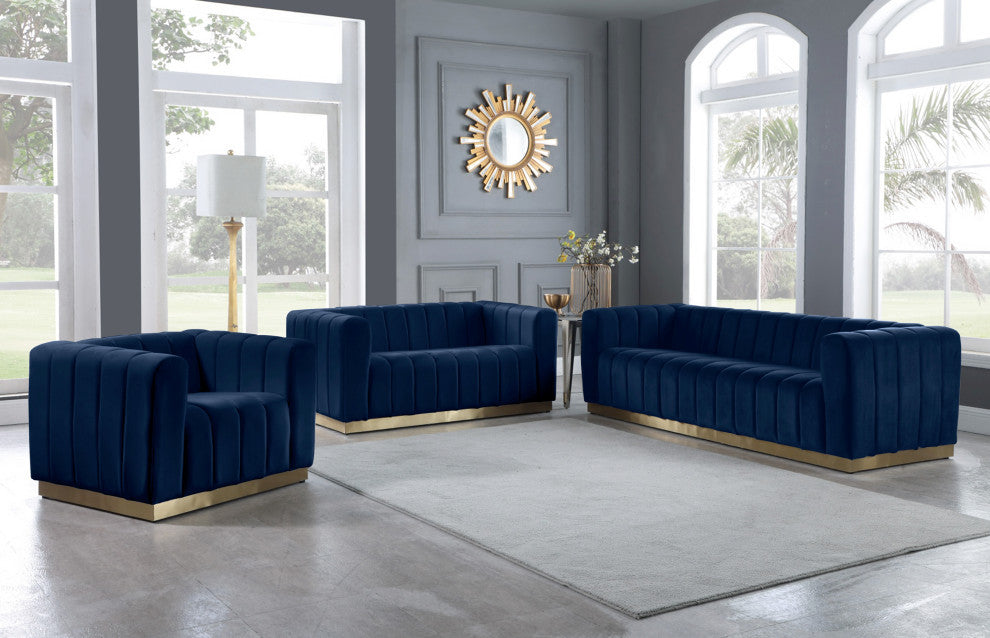 Marlon Velvet Upholstered Chair, Navy