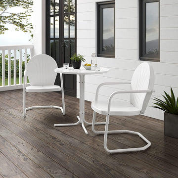 Outdoor 3-Piece Bistro Set with Pedestal Table and UV-Resistant Chairs, White