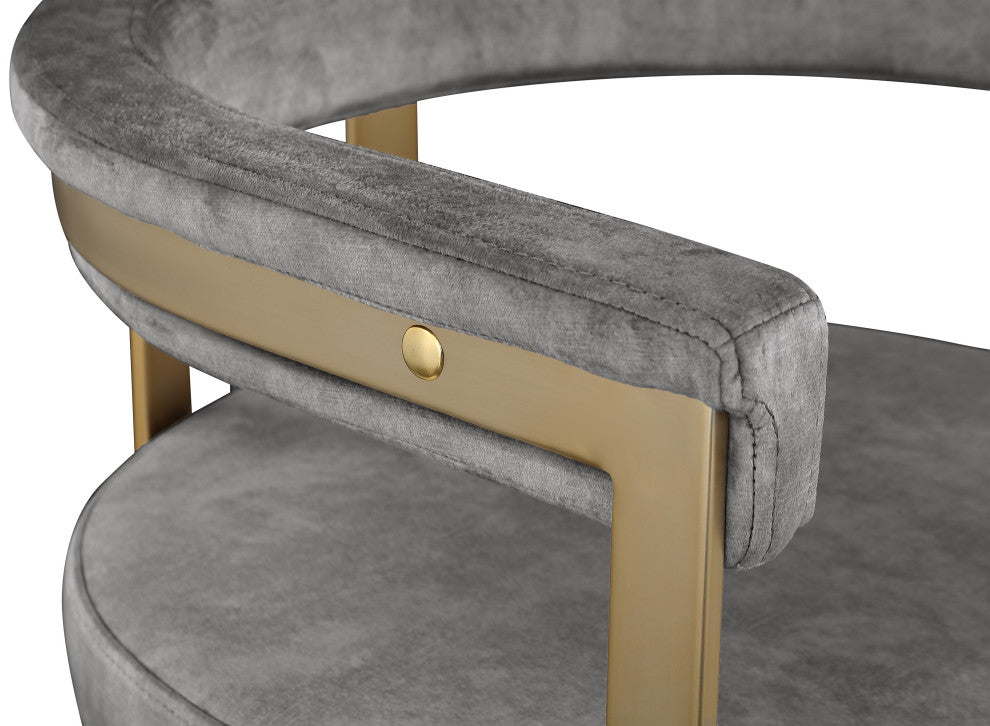 Marcello Upholstered Counter Stool, Gray, Velvet, Brushed Brass