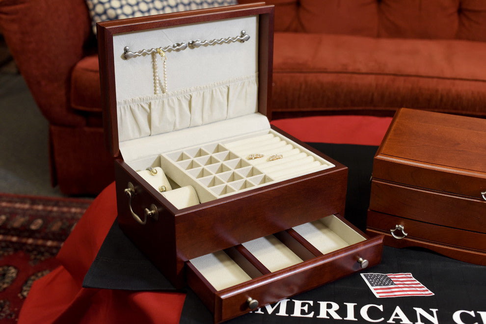 Contessa Jewel Chest, Solid American Cherry Hardwood, Rich Mahogany