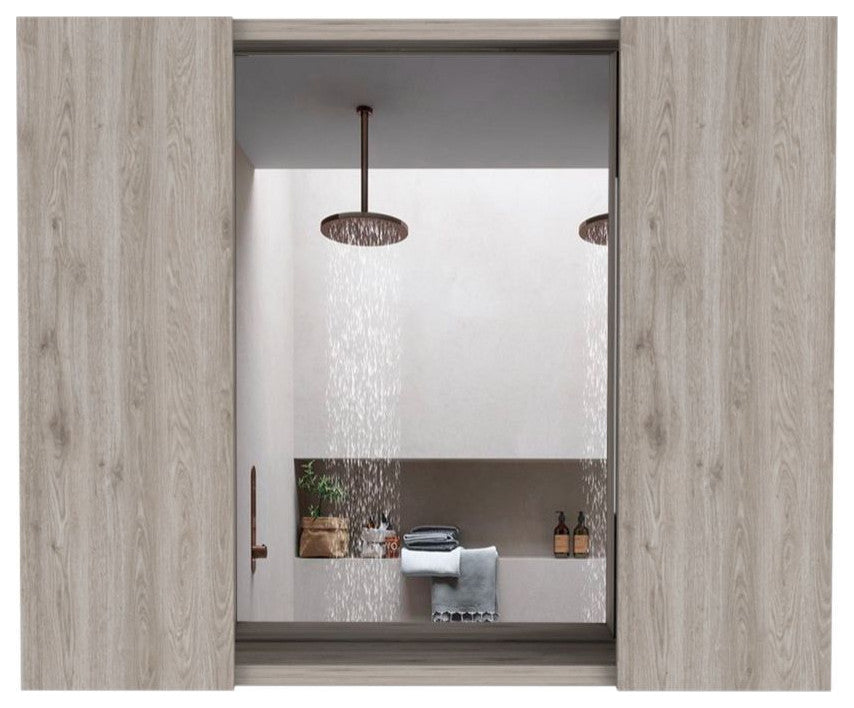 DEPOT E-SHOP Garnet Med. Cabinet, Mirror, 6 Shelves, Ext. Shelf, Light Gray