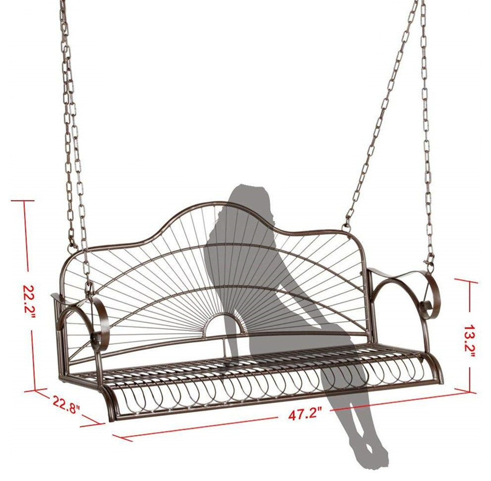 Metal Hanging Patio Porch Swing Bench Chairs Seat Metal With Chains and Arm