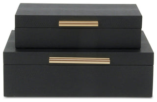 Lusan Rectangular Decorative Box Set, Black Faux Snakeskin