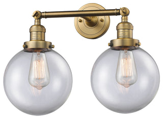 2-Light Beacon 19" Bath Fixture, Brushed Brass, Glass: Clear