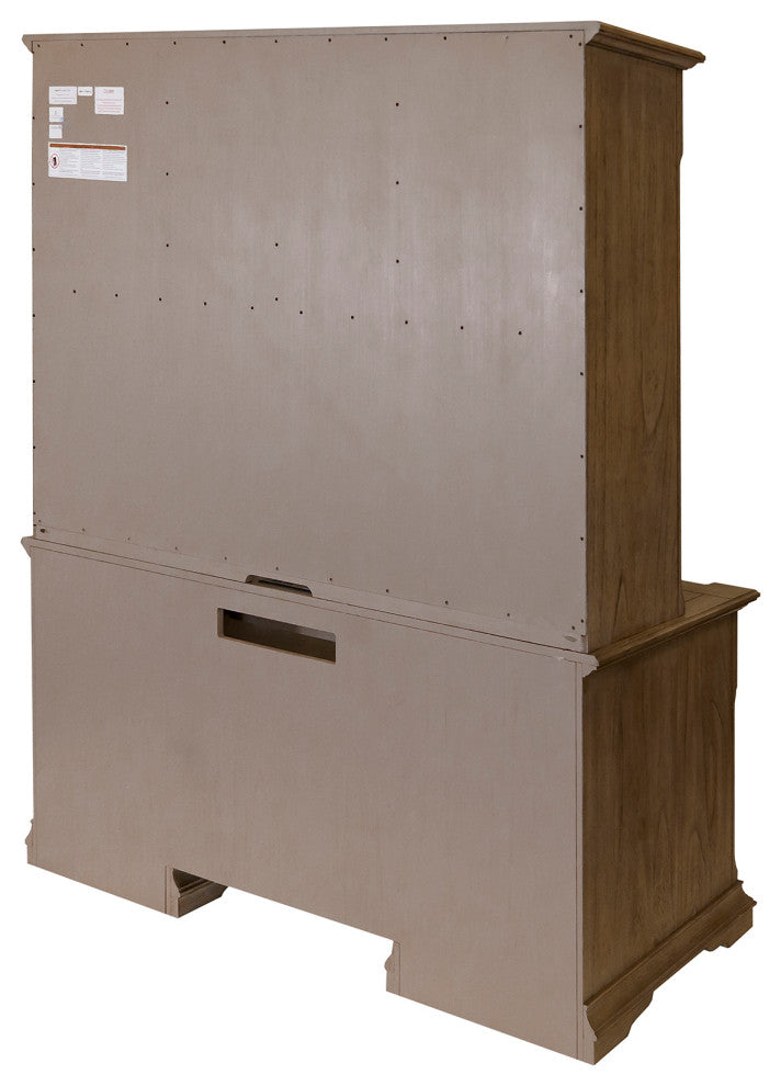 Traditional Wood Hutch With Glass Doors Fully Assembled Light Brown