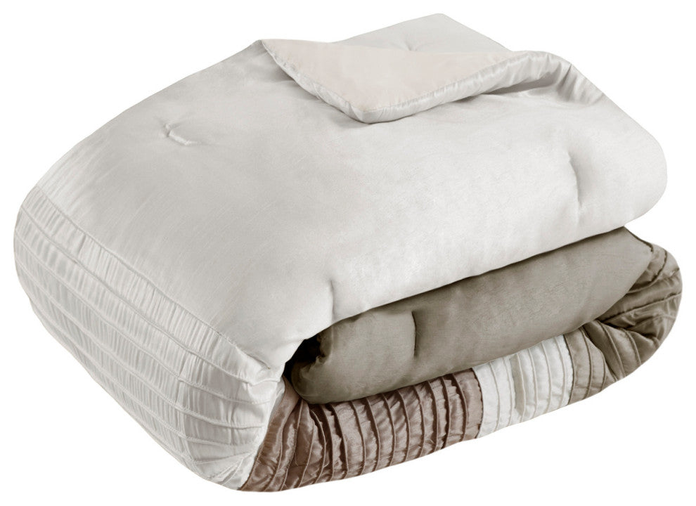 Madison Park Polyoni-Pieced And Pleated 7-Piece Comforter Set, Khaki