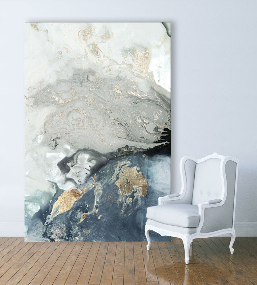 "Ocean Splash I Indigo Version" Fine Art Giant Canvas Print, 48"x72"