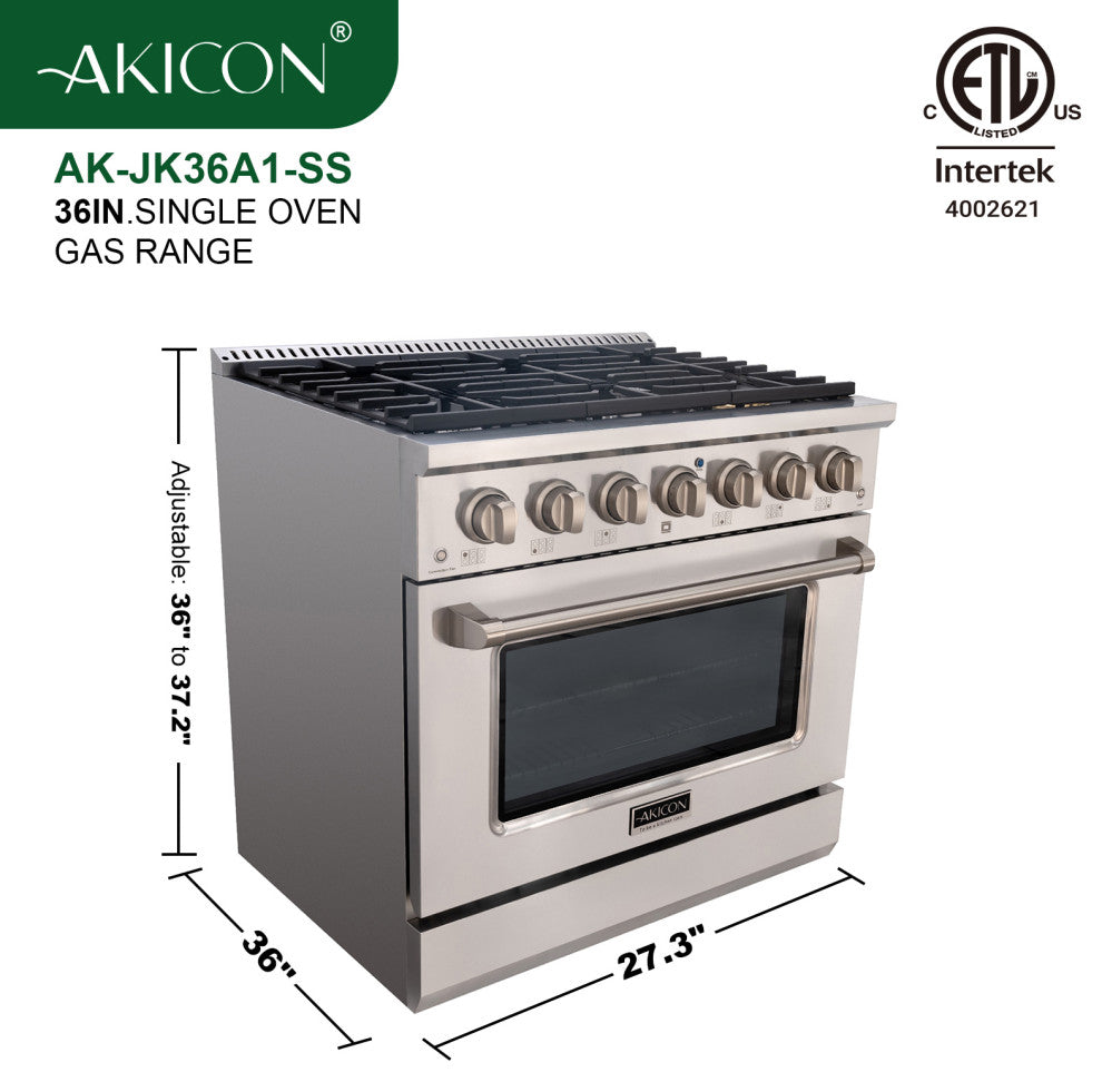 36" Slide-in Freestanding Gas Range & 5.2 Cu. Ft. Oven,6 Burners.Stainless Steel, Stainless Steel, 36"