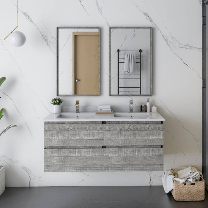 Fresca Formosa Modern 48" Ash Wall Hung Double Sink Vanity Set, Faucet Fft9161ch