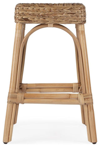 Robias 24.5 Rectangular Rattan and Water Hyacinth Counter Stool, Light Brown