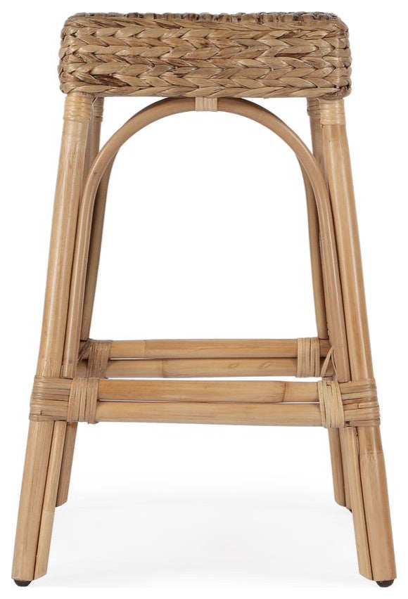 Robias 24.5 Rectangular Rattan and Water Hyacinth Counter Stool, Light Brown