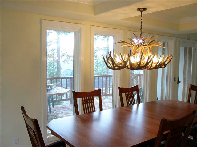 Whitetail Deer Oblong Antler Chandelier Light, Large, Parchment Shades