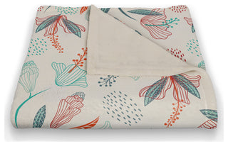 Linear Abstract Floral 50x60 Coral Fleece Blanket