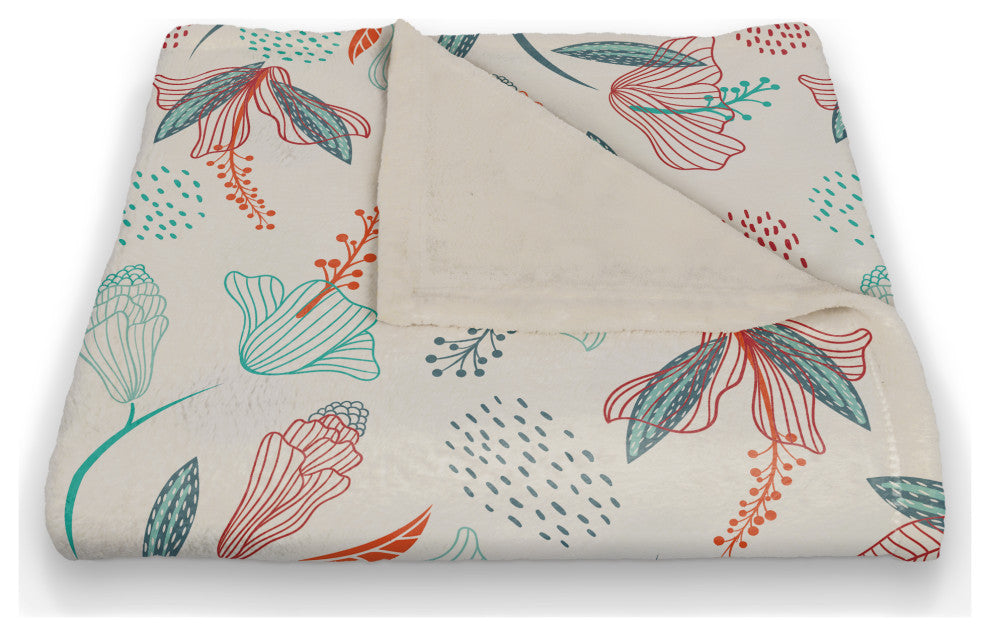 Linear Abstract Floral 50x60 Coral Fleece Blanket