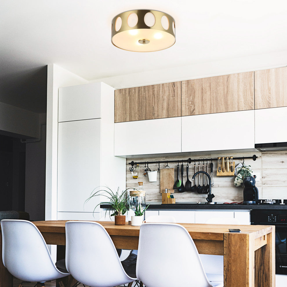 Modern Gold Flush Mount Ceiling Light with Hollow Shade,3-light