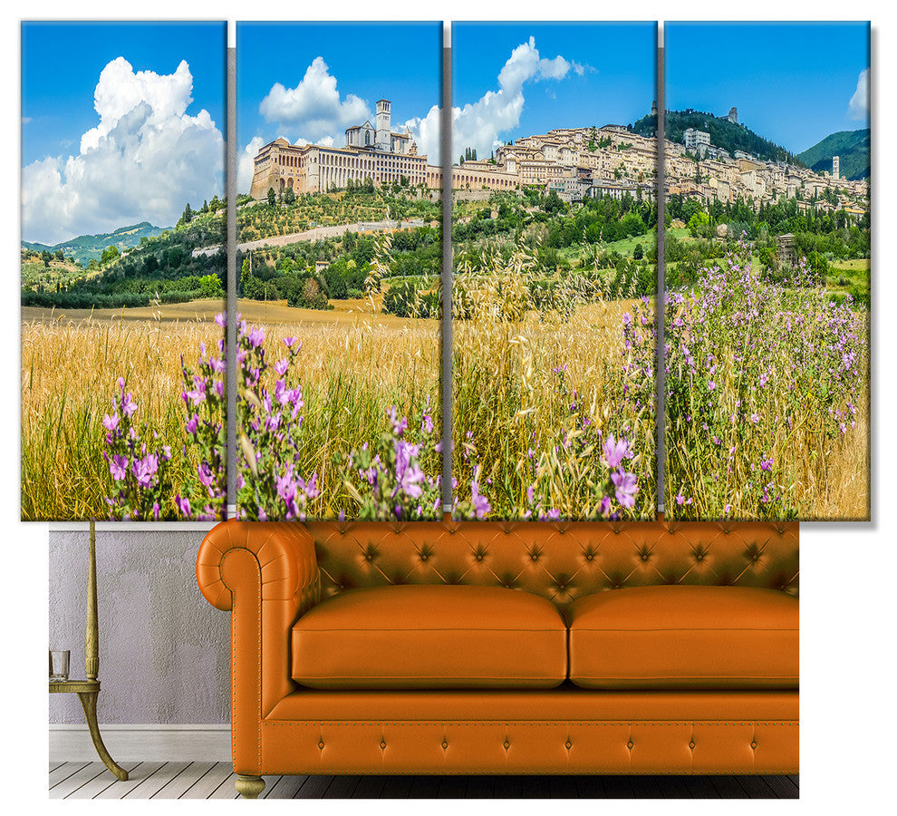 Ancient Town of Assisi Panorama, Landscape Canvas Art Print, 48"x28", 4 Panels