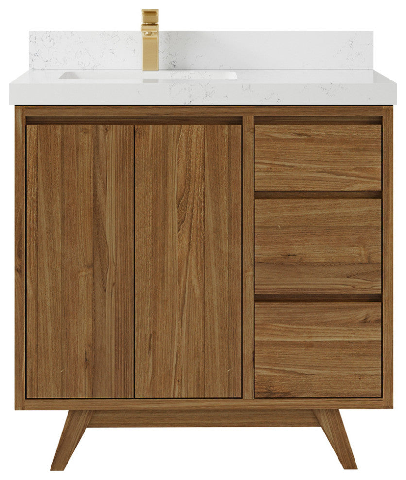 Madison Teak 36 Left Offset Bath Vanity in Dark Natural 2" Empira Quartz