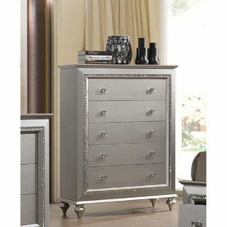 Wood Chest with 5 Drawers, Champagne