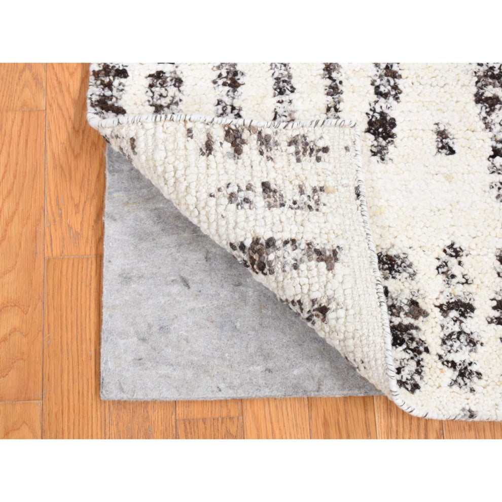 Black Modern Erased Column Design Pure Wool Hand Knotted Oriental Rug 3'x3'