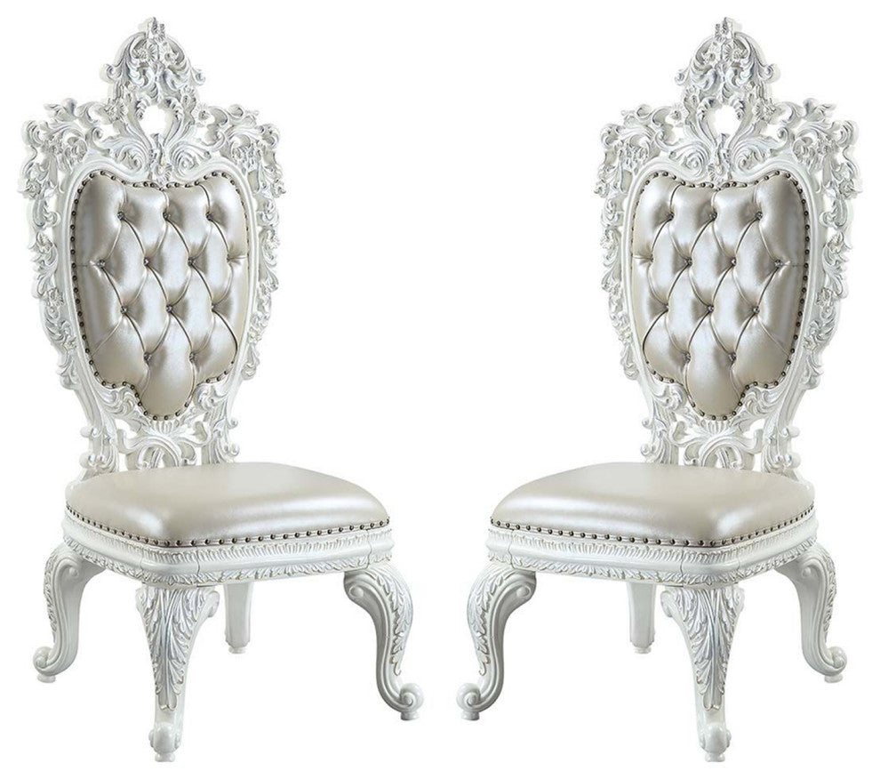 Benzara BM262141 S/2 Side Chair With Oversized Crown Top & Button Tufting, White