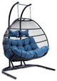 LeisureMod Wicker 2 Person Double Folding Hanging Egg Swing Chair in Navy Blue