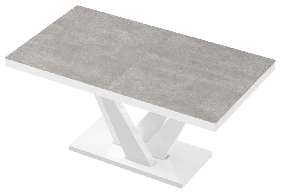 CHARA Extendable Dining Table, Grey Stone/White