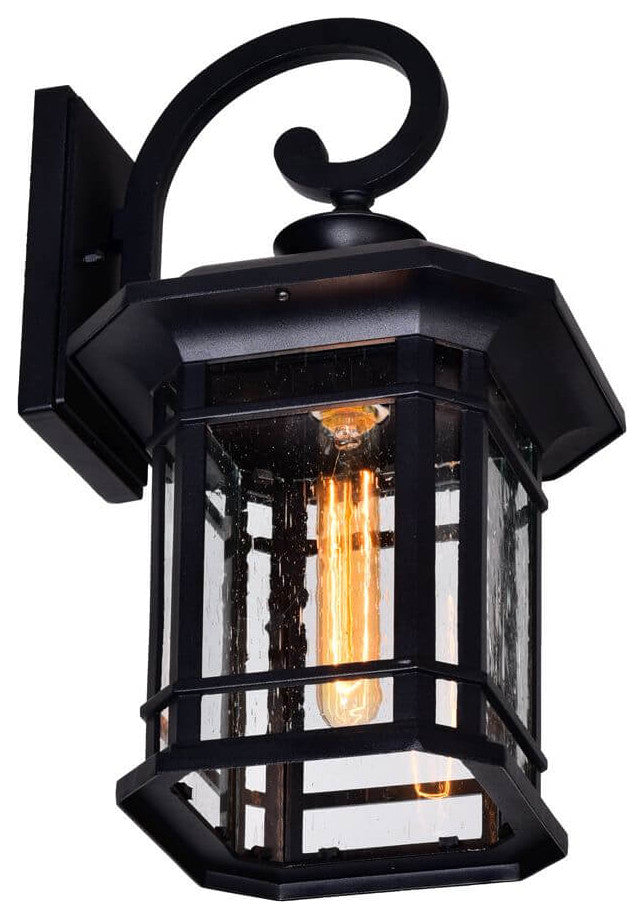 1 Light Tall Outdoor Wall Lantern, Black With Water Glass, 17.00