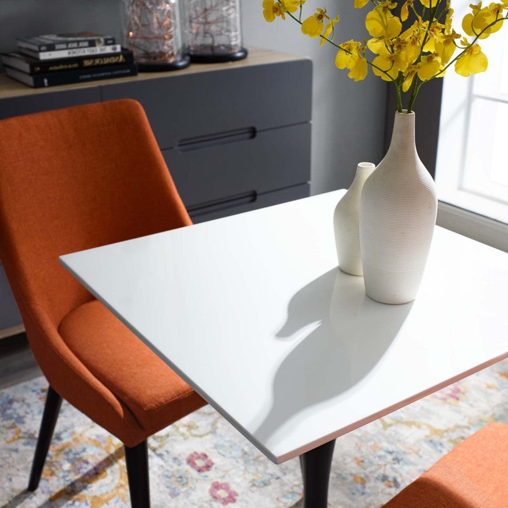 Modern Designer Lounge Square Dining Table, Wood Metal Steel, Black White