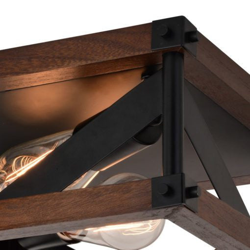 Wade 13-in. 2 Light Flush Mount Matte Black and Sycamore Wood