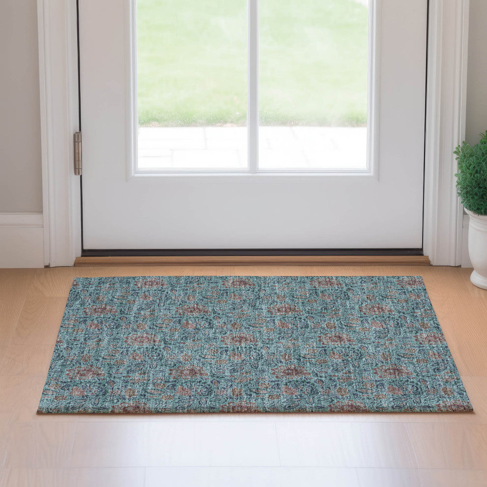 Premium Machine Washable Mayfield AMF660 Teal 1'8" x 2'6" Rug