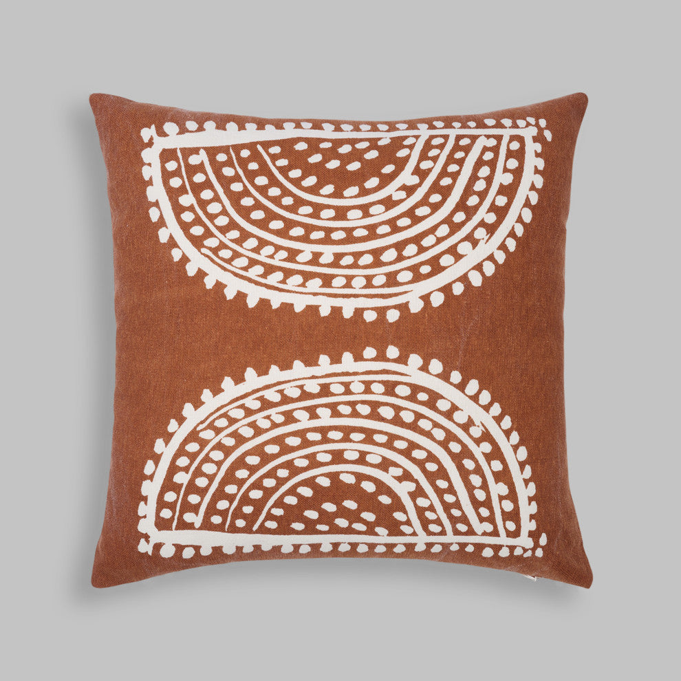 Radiance Oversized Sunburst Motif Print Square Pillow, Terracotta