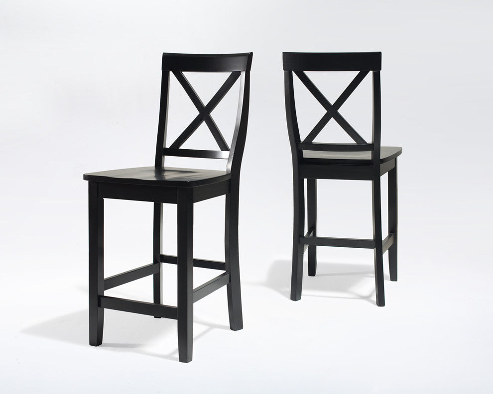 X-Back Barstool, 24" Seat Height, Set of 2, Black