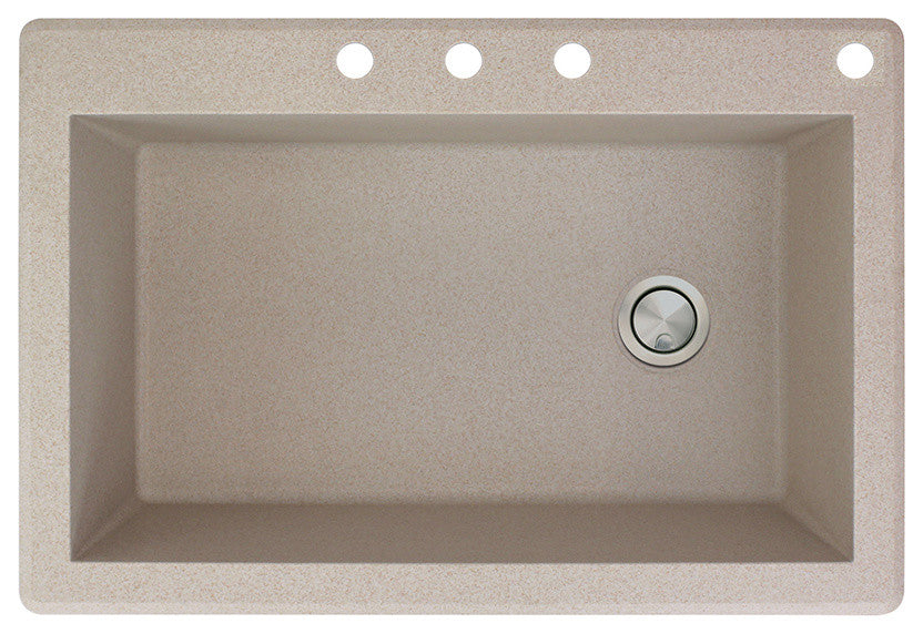 Radius 33" silQ Granite Single Bowl Kitchen Sink with 4 Holes in Cafe Latte