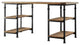 Industrial Desk, Black Metal Legs With Side Shelves & Rectangle Top, Light Brown