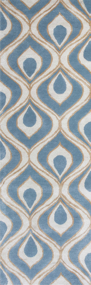 2'6" x 8' Runner Wool and Viscose Blend Blue Area Rug
