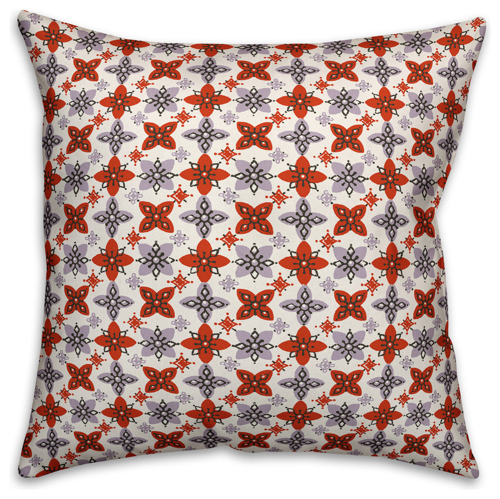 Folk Floral Pattern, Red and Purple Throw Pillow, 20"x20"