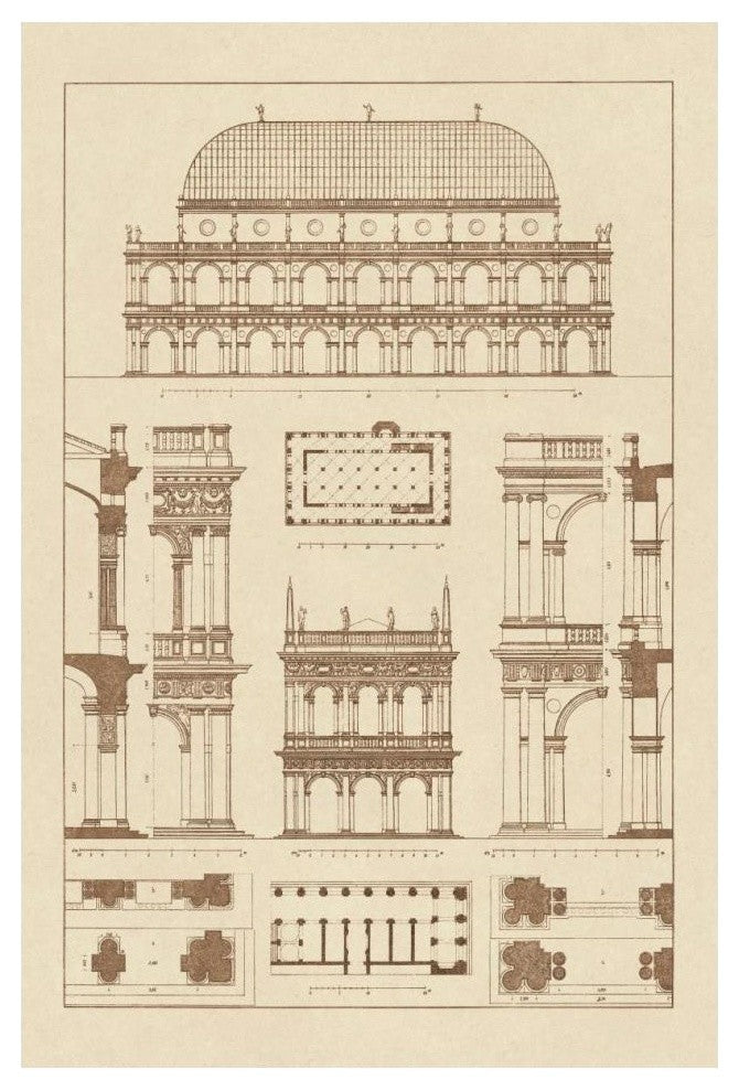 "Basilica at Vicenza and Library of St. Marks at Venice" Paper Art, 14"x20"