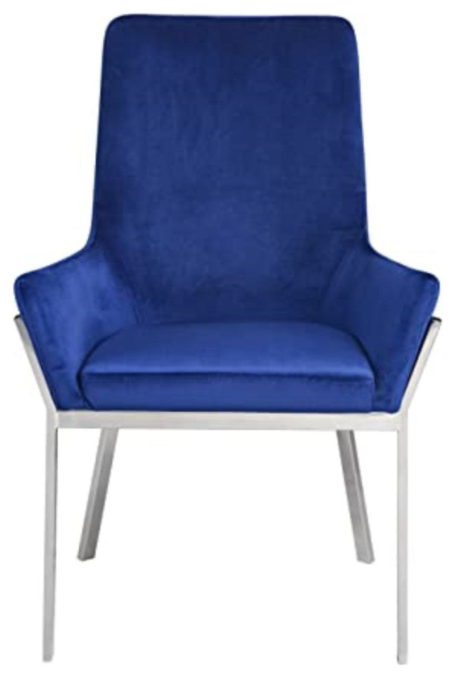 Dn00222 - Side Chair, Set-2, Blue Velvet and Mirrored Silver Finish - Cambrie