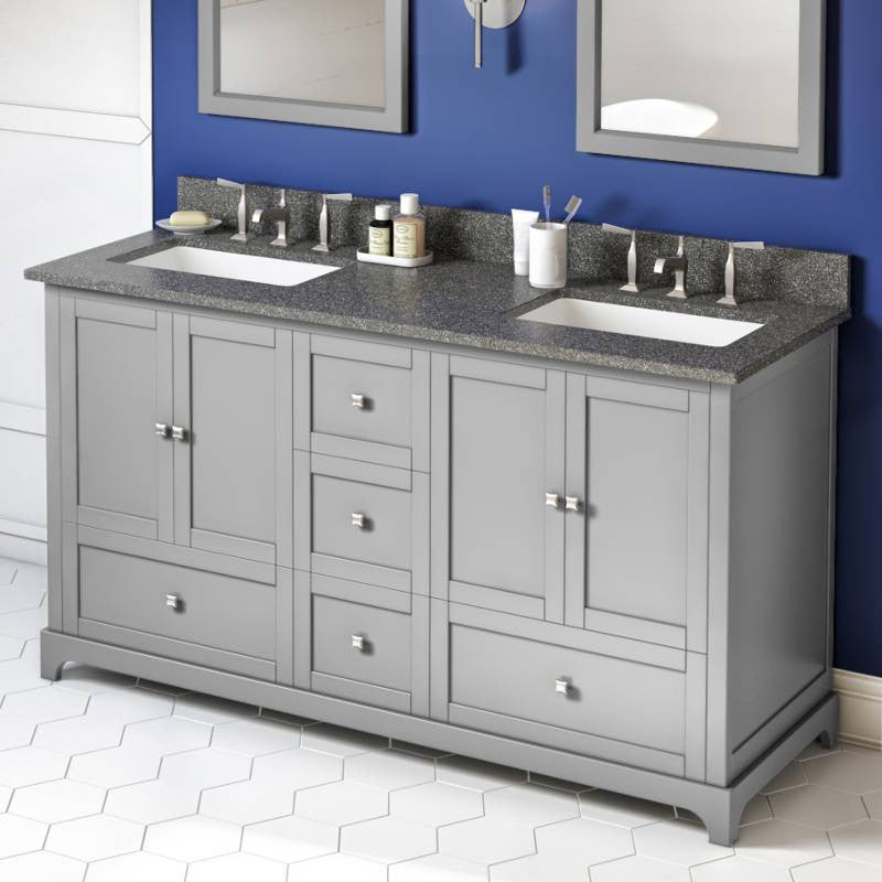 Addington Modern 60" Grey Double Sink Vanity, Boulder Cultured Marble Vanity Top