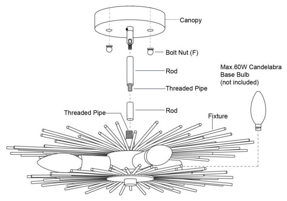 Nikko Mid-Century Modern Starburst Ceiling Light, Matte Black, 16"wx9.5"hx16"d