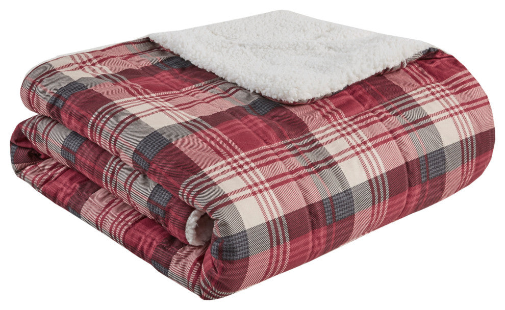Woolrich Cottage Plaid 50x70" Berber Throw Blanket, Red