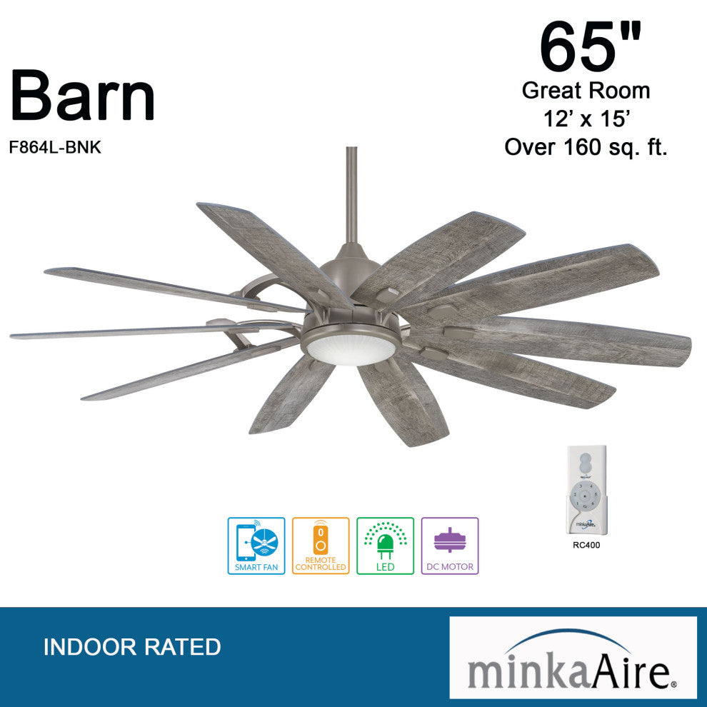 Minka Aire Barn 65" LED Ceiling Fan, Burnished Nickel