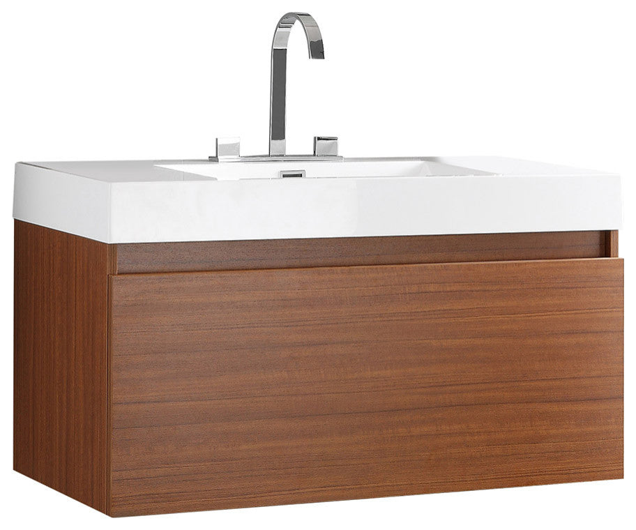 Fresca FCB8010TK-I Mezzo 39" Teak Modern Bathroom Cabinet With Integrated Sink