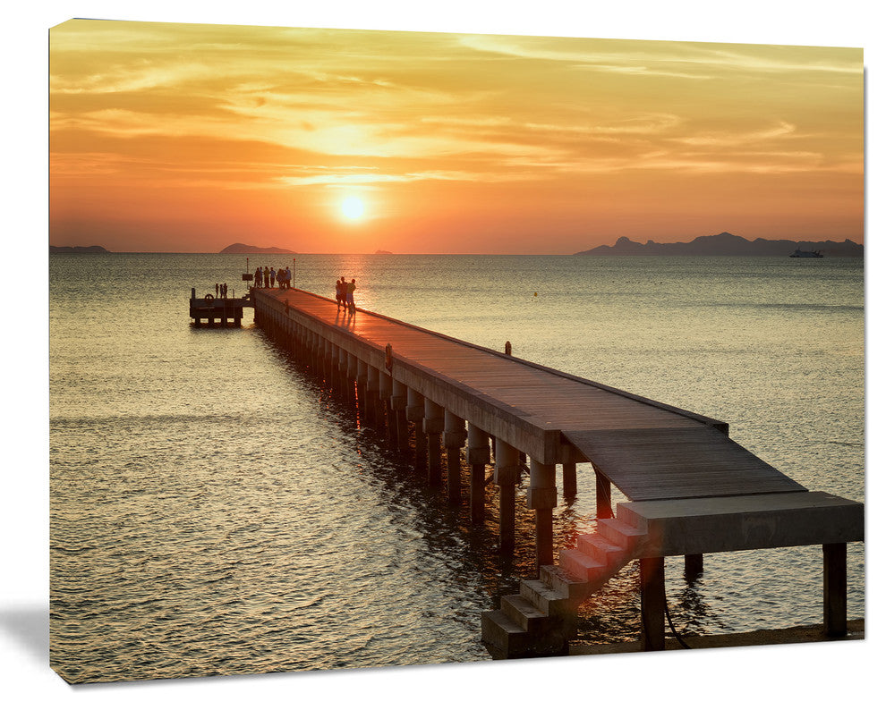 Boat Pier at Sunset, Bridge Canvas Art Print, 20"x12"