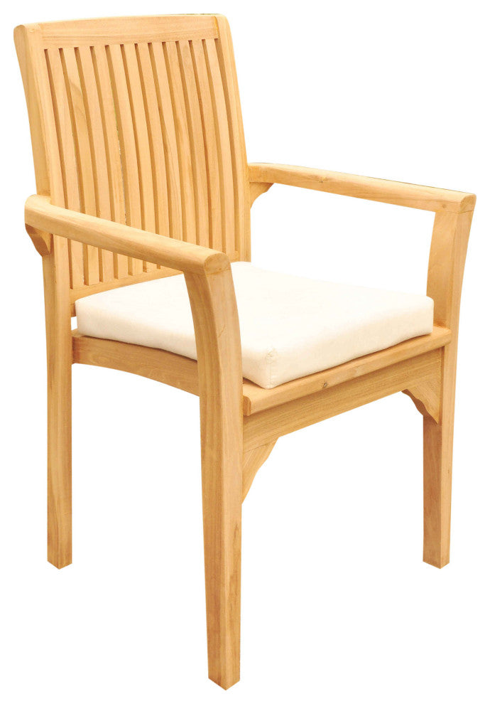 4-Piece Outdoor Teak Dining Set, 36" Round Table, 3 Lua Stacking Arm Chairs
