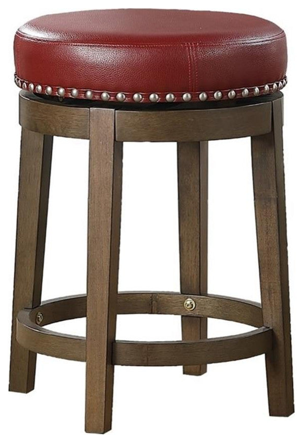 Lexicon Westby 24" Faux Leather Round Swivel Counter Stool in Red (Set of 2)