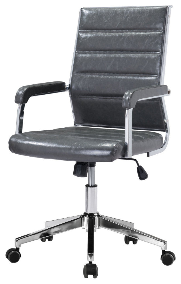 Office Chair, Faux Vinyl Leather, Steel, Gray, Silver Home Business